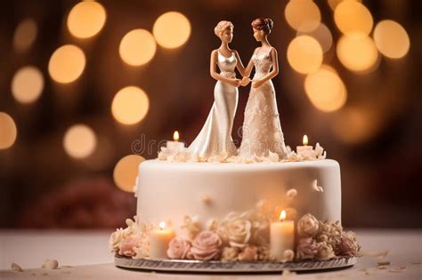 Wedding Cake Topper With Two Brides Figurines Of A Lesbian Couple Gay Marriage Concept Stock