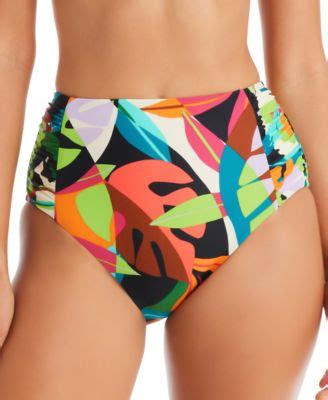 Bar Iii Women S Tropical Dreams Side Shirred High Waist Bikini Bottoms