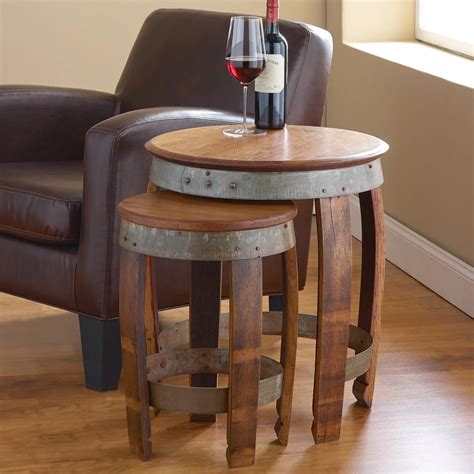 Reclaimed Wine Barrel Head Nesting Tables With Stave Legs Set 2 At