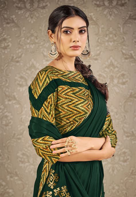 Green Satin Silk Festival Wear Saree