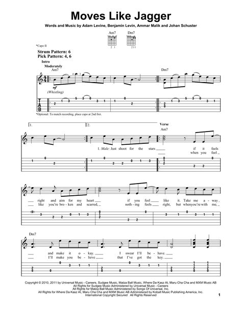 Moves Like Jagger Easy Guitar Tab Maroon 5 Easy Guitar Tab 92521