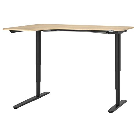 Bekant Corner Desk Left Sit Stand White Stained Oak Veneer Black