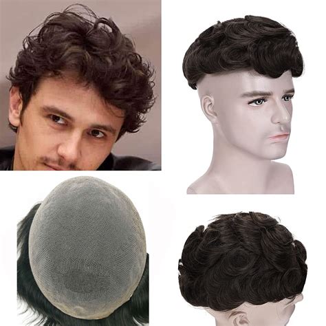 N L W Curly Swiss Lace Mens Toupee Human Hair Topper Hairpiece For Men 8x10 Full French Lace