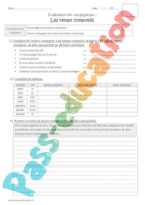 Temps Simples Et Temps Compos S Cm Exercice Valuation R Vision