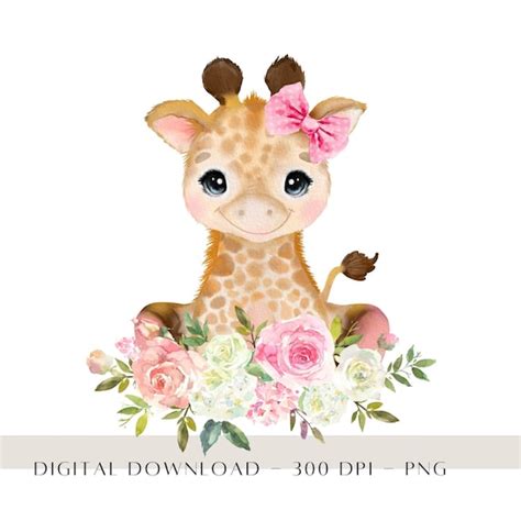 Baby Giraffe With Bow Watercolour Kids Animals Sublimation Etsy Uk