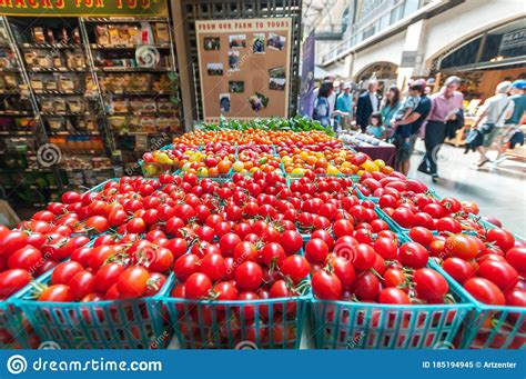 Attractive Fresh Tomato Display At Grocery Shop Stock Image Image Of