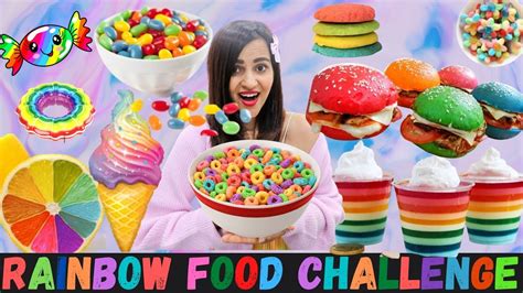 Eating Only RAINBOW FOODS For 24 HOURS RAINBOW FOOD CHALLENGE YouTube