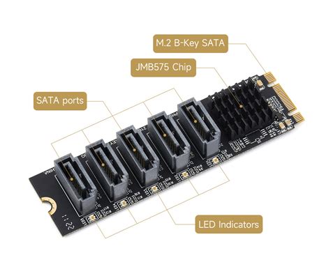 M.2 NGFF SATA to 5-Ch SATA3 Expander, JMB575 control chip | M2-SATA-5P