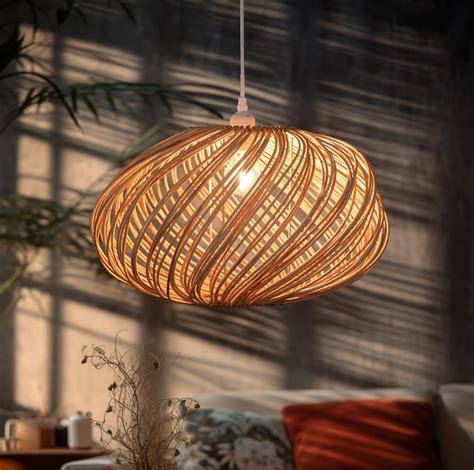 Suspension Sisal Abat Jour Boule Ronde Lustre Rotin Plafonnier Led En