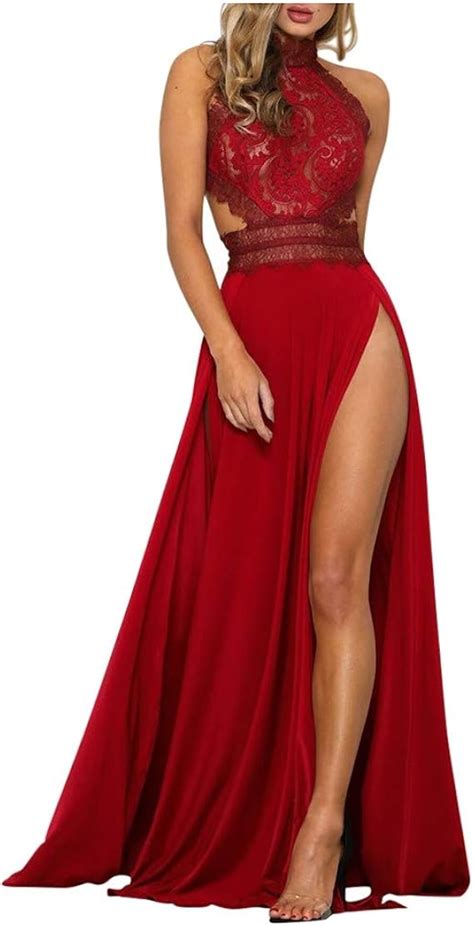 Foiya Spitzenkleid Damen Perspektive Sexy Kleid Hoch Geschlitztes Kleid