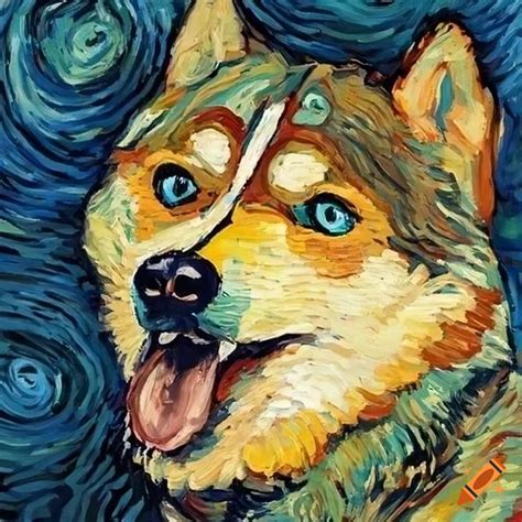 Van gogh's painting of a happy husky on Craiyon