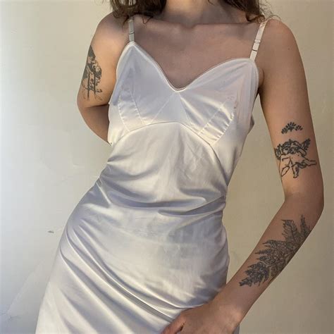 S White Cream Nylon Mini Slip Lingerie Dress No Depop