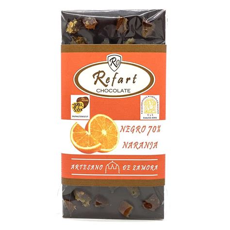 Tableta Chocolate Negro 70 Con Naranja 105 Gr Refart Chocolate