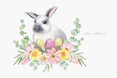 Happy Easter Bunny Watercolor Png Floral Clipart