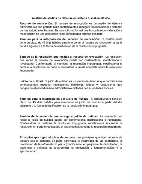 Análisis de Medios de Defensa en Materia Fiscal en México Análisis de