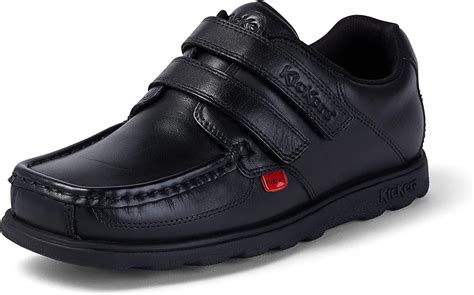 Kickers Boys Fragma Twin Vel Black Leather School Shoe Extra