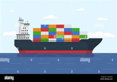 Cargo Ship With Containers In Ocean Freight Transport With Loaded