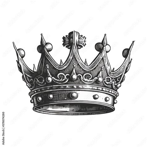 King Crown Vector Illustration Hand Drawn On White Crown Isolated