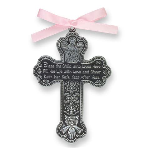 Bless The Child Guardian Angel Baby Girl Crib Cross 4 Pewter Medal