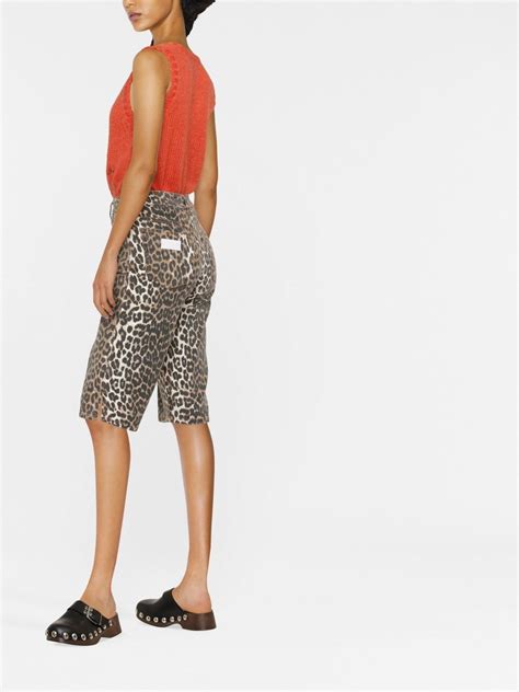 Ganni Leopard Print Knee Length Shorts Farfetch