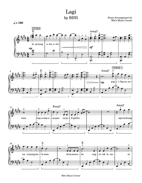 Bini Lagi Piano Sheet Music Sheets By Mels Music Corner