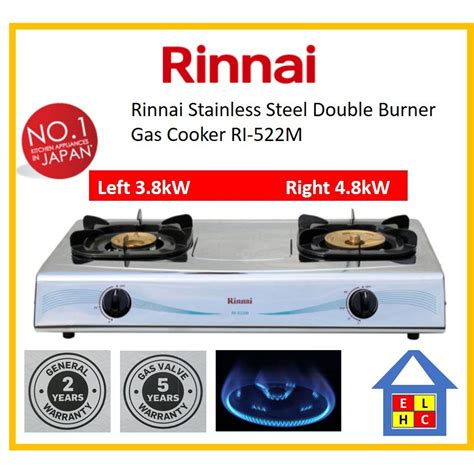 Rinnai Stainless Steel Double Burner Gas Cooker RI 522M Shopee Malaysia