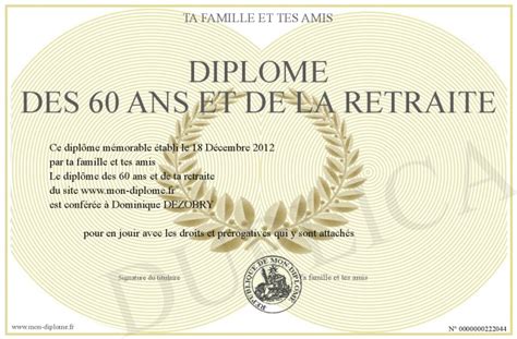 Diplome Des Ans Et De La Retraite