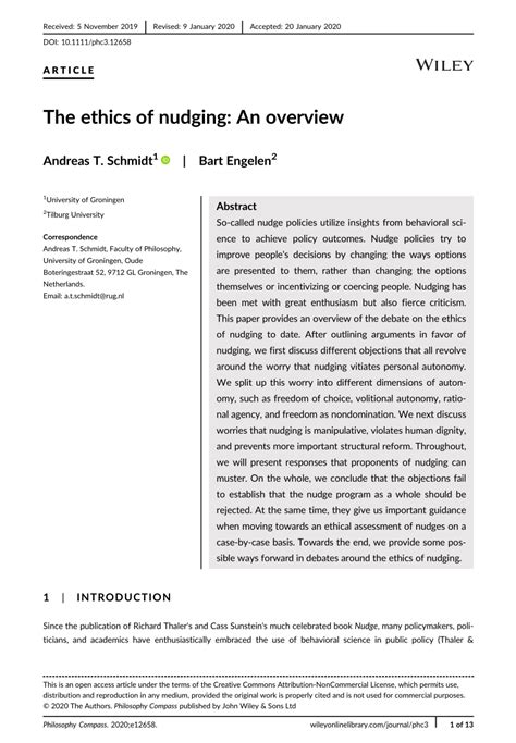 Pdf The Ethics Of Nudging An Overview