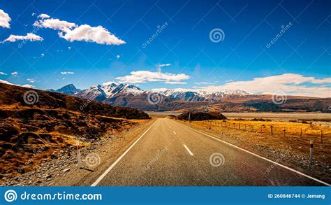 Scenic Winding Road Along Lake Pukaki To Mount Cook National Park