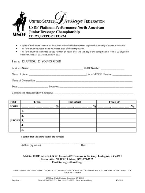 Fillable Online USDF Platinum Performance North American Fax Email