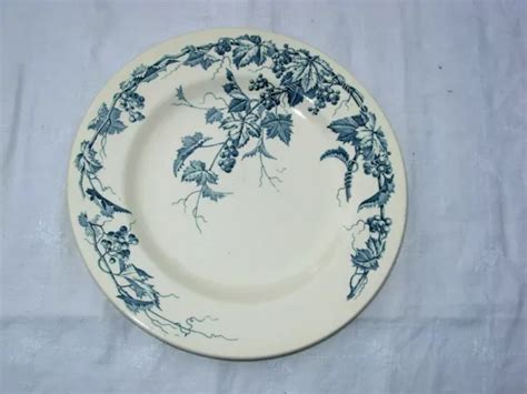 Assiette Plate Ancienne D Cor Fruit Raisin Bleu Sign R J Pampres