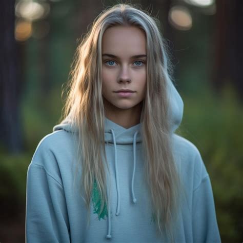 Premium Ai Image A Girl With Long Blonde Hair Stands In A Forest