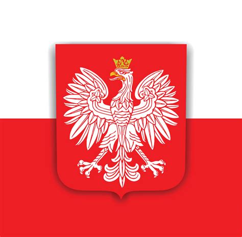 Poland Flag With White Royal Eagle Coat Of Arms Of Poland Vector