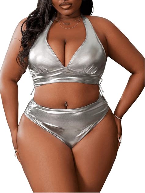 Amazon Makemechic Women S Plus Size Two Bikini Sets Metallic