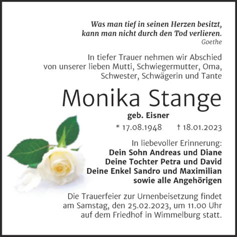 Traueranzeigen Von Monika Stange Abschied Nehmen De