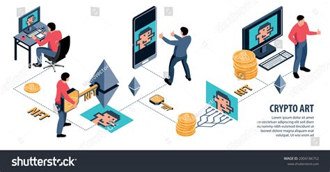 Isometric Nft Infographics Editable Text Flowchart Stock Vector