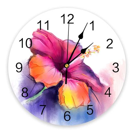 Hibiscus Flower Watercolor Flower Pvc Wall Clock Modern Design Living Room Decoration Wall Clock