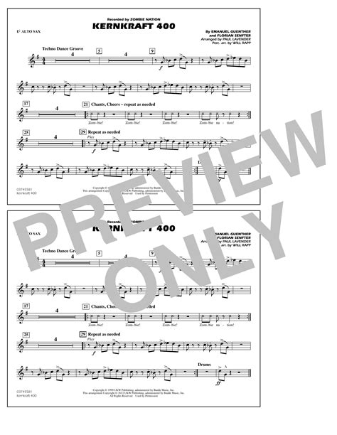 Kernkraft Arr Paul Lavender Eb Alto Sax By Zombie Nation Sheet