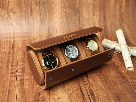 Personalized Leather Watch Case Brown Watch Box Travel Watch Box