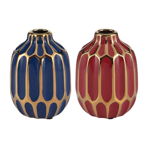 Ceramic 5 Inch Vase Set Of 2 In Navy And Red By Sagebrook 1stopbedrooms
