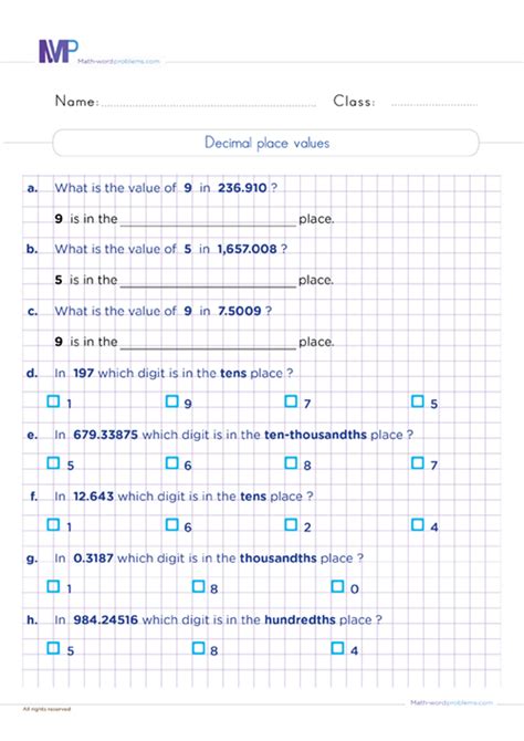 Decimal Place Values Grade 6