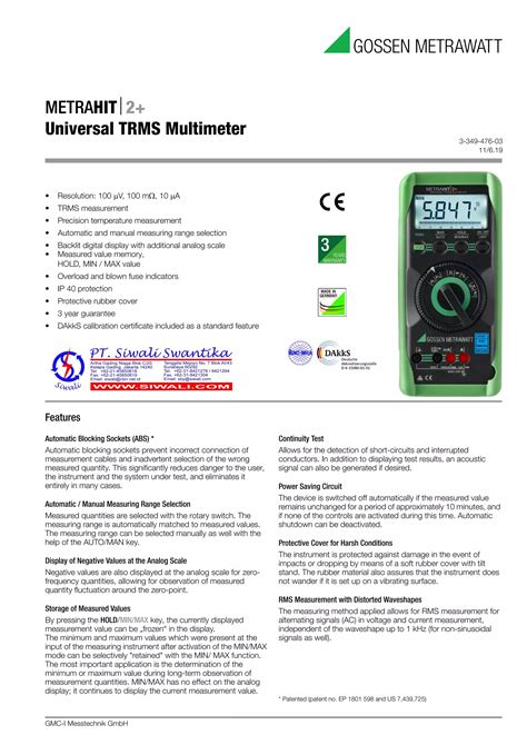 Data Teknis Gossen Metrawatt Trms Multimeter Metrahit Pdf