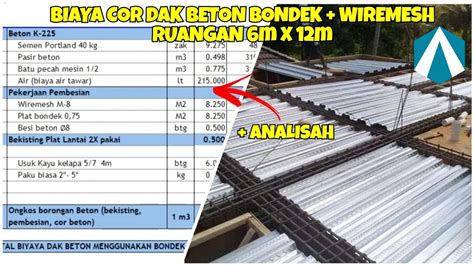 Biaya Cor Dak Beton Bondek Dan Wiremesh Ukuran 6m X 12m Youtube