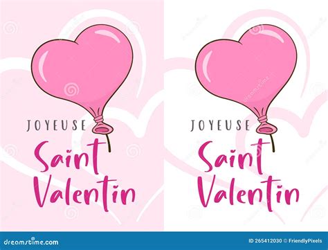 Happy Valentine S Day in French. Two Card Templates. Vector ...