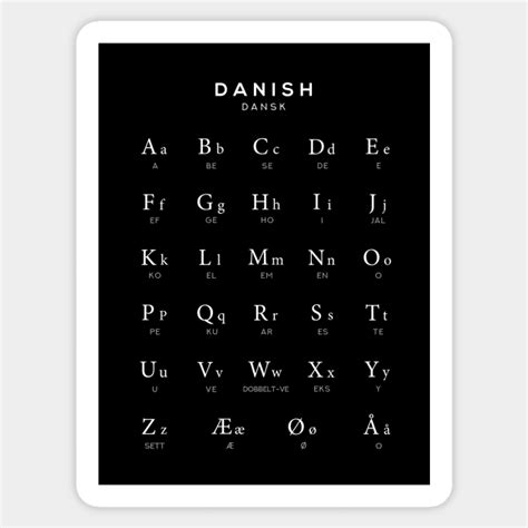 Danish Alphabet Chart Denmark Language Learning Black Danish