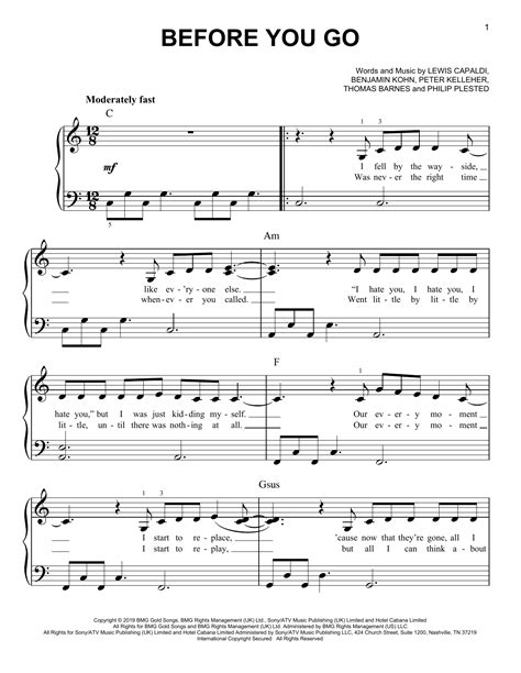 Lewis Capaldi Before You Go Sheet Music Notes Chords Sheet Music Music Notes Easy Piano