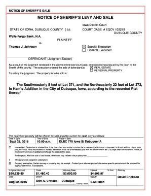 Fillable Online Form 101H 001 NOTICE OF SHERIFF S SALE Fax Email Print