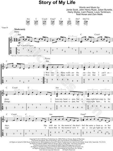 One Direction Story Of My Life Guitar Tab In C Major Download And Print Sku Mn0147052