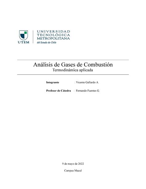 Termodin Mica Informe An Lisis De Gases De Combusti N