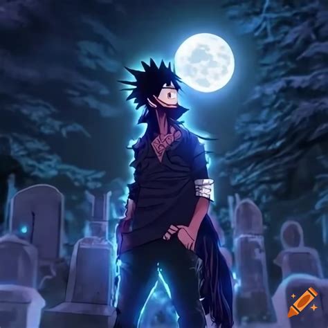 Dabi From Mha Standing In A Cemetery Under The Full Moon On Craiyon